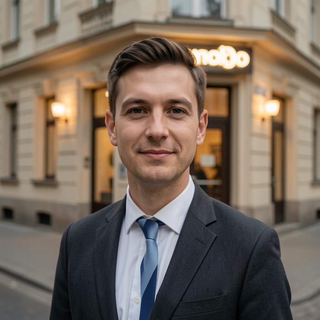 KavarnodeckBingo épület külső homlokzata az Üllői úton Budapesten: klasszikus pesti bérház sarokelem, meleg kivilágítással, modern felirattal, járdaszint